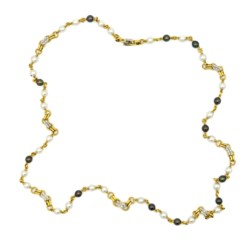 Collana in oro bicolore 18kt con perle e diamanti