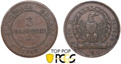 SECONDA REPUBBLICA ROMANA (1848-1849) - 3 baiocchi, 1849, Bologna.