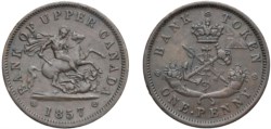 CANADA - BANK UPPER CANADA - One Penny Token, 1857.