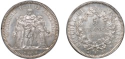 FRANCIA - TERZA REPUBBLICA (1871-1940) - 5 franchi 1873, Parigi.