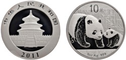 CINA - Repubblica Popolare (1949-) - 10 Yuan da 1 oncia, Serie Panda Proof, 2011.