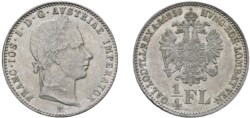 FRANCESCO GIUSEPPE I D'ASBURGO-LORENA, monetazione per l'Impero (1848-1866) - 1/4 di Fiorino 1859, II tipo, Milano.