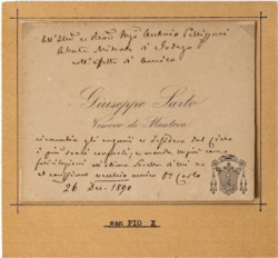 San Pio X, Giuseppe Sarto, Vescovo Di Mantova - Biglietto da visita, con lunga dedica all'amico abate di Sonego