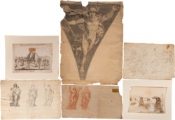 Lotto multiplo di cinque disegni e una stampa: