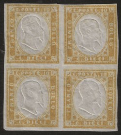 Antichi Stati Italiani - Sardegna - Quartina c.10 giallo ocra (14Dd)