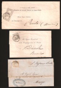 Antichi Stati Italiani - Sardegna - Tre missive in tariffa per stampati da due centesimi