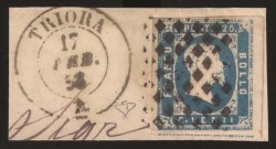 Antichi Stati Italiani - Sardegna - Annullamenti - Frammento con c.20 azzurro (2)