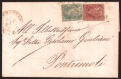 Antichi Stati Italiani - Toscana - Lettera affrancata con cr.1 carminio + cr.2 verde grigio giallastro (12 + 13b)