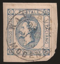 Regno - Vittorio Emanuele II - Annullo RAVARINO MODENA 25 GIU.63