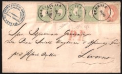 Antichi Stati Italiani - Lombardo Veneto - Bella lettera affrancata con s.5 rosso + quattro esemplari s.3 verde (33+35)