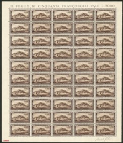Italia - Repubblica - 1949 - Bellissimo foglio di 50 esemplari del 100 lire Repubblica Romana (600)