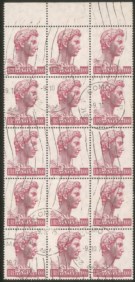 Italia - Repubblica - 1957/1974 - San Giorgio (810/811) - due blocchi (20 e 25 pezzi) del 500 lire + un blocco (15 pezzi) del 1000 lire annullati