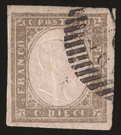 Antichi Stati Italiani - Lombardo Veneto - Annullamenti - Sardegna c.10 seppia grigiastro