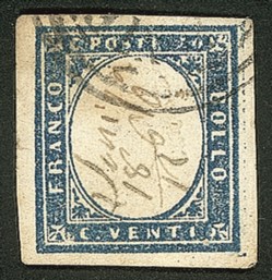 Antichi Stati Italiani - Lombardo Veneto - Annullamenti - 20 cent Sardegna (15C)