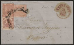 Antichi Stati Italiani - Napoli - Lettera con gr.1 rosa I tavola + gr.2 rosa chiaro III tavola + gr.5 rosa chiaro I tavola (3b+7b+8c)
