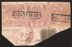 Antichi Stati Italiani - Napoli - Frammento con gr.5 rosa brunastro I tavola con doppia incisione