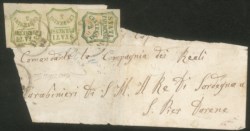 Antichi Stati Italiani - Parma - Governo Provvisorio - Grande frammento di lettera affrancata con coppia del 5 cent verde giallo (13)