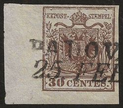 Antichi Stati Italiani - Lombardo Veneto - Cent. 30 bruno (7) I tipo