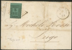 Antichi Stati Italiani - Romagne - Sopracoperta di lettera affrancata con 3 bai verde (4)