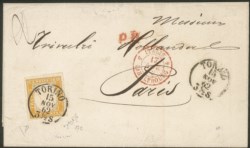 Antichi Stati Italiani - Sardegna - Lettera affrancata con 80 cent giallo arancio (17C cat.6375)