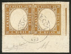 Regno - Vittorio Emanuele II - 1862 - due esemplari del 10 cent bistro giallastro (1 + 1 lf)