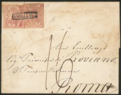 Antichi Stati Italiani - Napoli - Lettera affrancata con 5 grana rosa carminio II tavola + un falso per posta del 10 grana carminio III tipo (9 + F5 cat.20000)