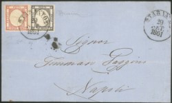 Antichi Stati Italiani - Napoli - Lettera con affrancatura bicolore composta da 1 grano nero + 5 grana rosa (19 + 21e cat.1800)