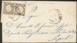 Antichi Stati Italiani - Province Napoletane - Lettera affrancata con 1 grano nero + 1 grano grigio (19 + 19a)