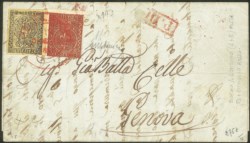 Antichi Stati Italiani - Parma - Lettera affrancata con 5 cent giallo + 25 cent bruno rosso (1 + 8)