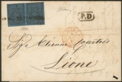 Antichi Stati Italiani - Parma - Lettera affrancata con coppia orizzontale del 40 cent azzurro (5)