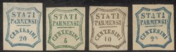 Antichi Stati Italiani - Parma - 1859 - Quattro esemplari 5 cent + 10 cent + due 20 cent (12b + 14e + 15e)