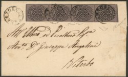 Antichi Stati Italiani - Stato pontificio - Striscia di quattro del 1/2 baj (1A)