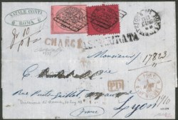 Antichi Stati Italiani - Stato pontificio - Pontificio/Francia - Lettera affrancata con c.20 rosso bruno scuro + c.80 rosa lillaceo (27b+20a)