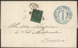 Antichi Stati Italiani - Romagne - 3 bai (4) isolato su lettera da Bologna (griglia + doppio cerchio)