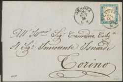 Antichi Stati Italiani - Sardegna - Bell'esemplare del 20 cent cobalto latteo chiaro (15c)