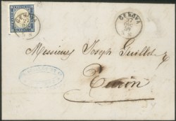 Antichi Stati Italiani - Sardegna - Lettera da Genova 27.12.59 affrancata con 20 cent (15Aa)