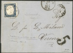 Antichi Stati Italiani - Sardegna - Annullamenti - Bell'esemplare del 20 cent azzurro (15C)