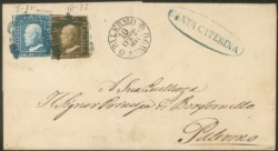 Antichi Stati Italiani - Sicilia - Fresca sovracoperta affrancata con 1 grano verde oliva chiaro (5)