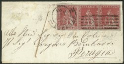 Antichi Stati Italiani - Toscana - Bellissima striscia di tre del 1 crazia carminio su grigio (4)