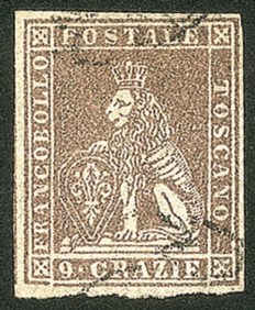 Antichi Stati Italiani - Toscana - 1859 - 9 crazie bruno grigio lillaceo (16a)