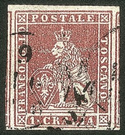 Antichi Stati Italiani - Toscana - Difetti di cliché - 1851 - Splendido esemplare con grandi margini del 1 crazia carminio chiaro (4)