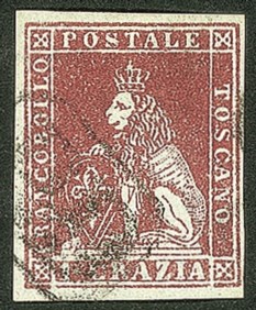 Antichi Stati Italiani - Toscana - Difetti di cliché - 1851 - Splendido esemplare bordo di foglio del 1 crazia carminio chiaro (4)