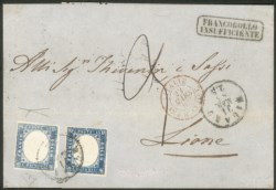 Regno - Vittorio Emanuele II - Lettera con cent. 15 azzurro ardesia chiaro + cent. 15 azzurro chiaro (11fa + 11a )