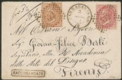 Regno - Vittorio Emanuele II - Bustina raccomandata da Bagnacavallo 3.8.71