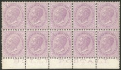 Regno - Vittorio Emanuele II - 1866 - Blocco di dieci bordo foglio del 60 cent lilla (T21)