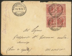 Regno - Vittorio Emanuele III - Busta viaggiata affrancata con quartina del 10 cent (82)