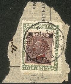 Regno - Vittorio Emanuele III - Frammento con 7 1/2 cent su 85 cent (135)
