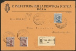 Regno - Vittorio Emanuele III - Busta raccomandata da Pola 20.5.24