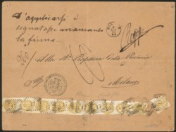 Regno - Vittorio Emanuele III - Servizi - Involucro di plico tassato per 1 lira con striscia di nove più singolo del 10 cent Segnatasse (1)