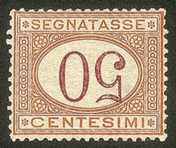 Regno - Vittorio Emanuele III - Servizi - 1863 - Segnatasse 50 cent ocra e carminio (9b)